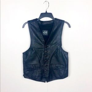 Vintage H&M | 100% Leather Black Button-Up Vest